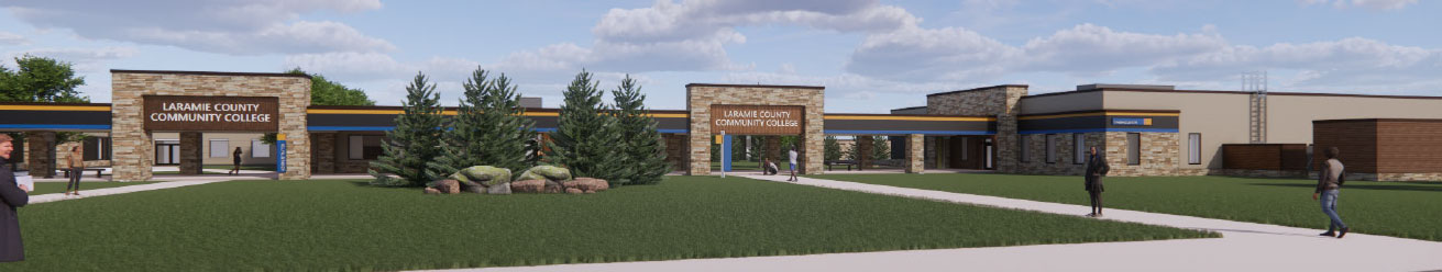 rendering of the entryway for the Administration buiding after the exterior renewal work