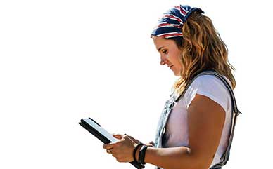 a student holding a tablet