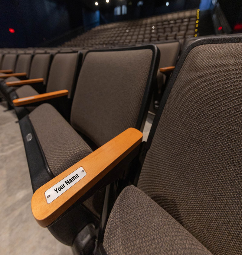 Photo showing where donors' names will be placed on seats in the Surbrugg/Prentice Auditorium