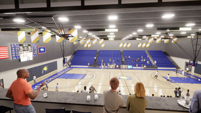 Rendering of the LCCC RAC gym from above in the champions lounge.