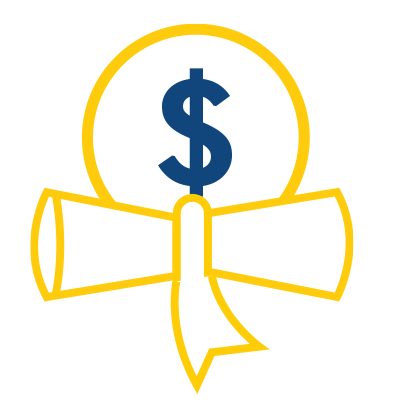 icon with money and graduation scroll