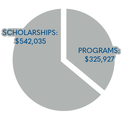 Chart for allocations of scholarships: $542,035 and Programs: $325,927