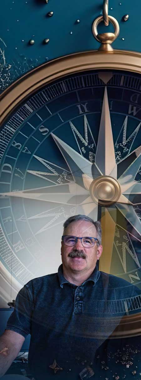 Rob Dickerson in front of a compass