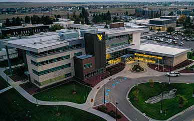 Clay Pathfinder building from drone view at dawn