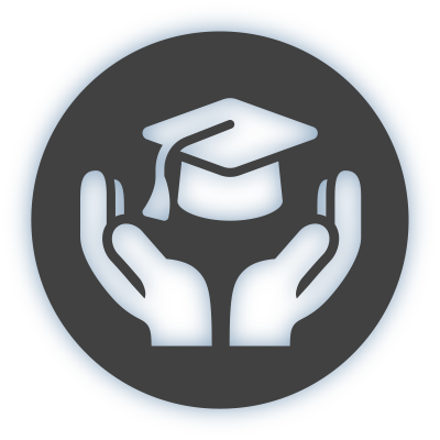 scholarship icon with hands and graduation cap