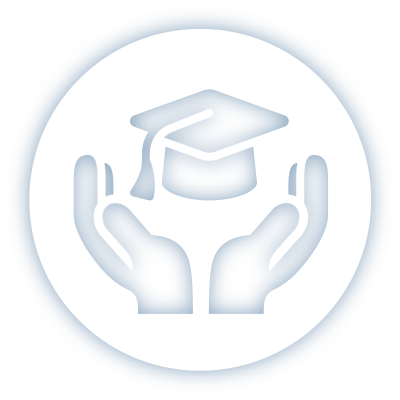 scholarship icon with hands and graduation cap