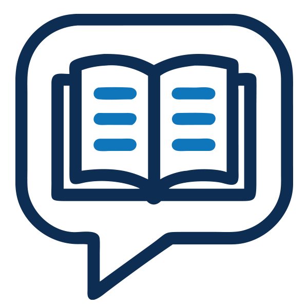 icon with a book in a speech bubble