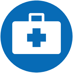 blue circle with white cpr-first aid icon in it