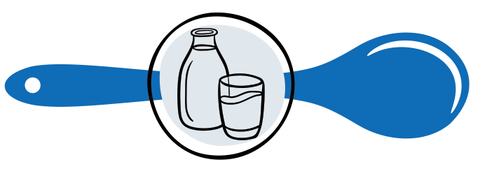blue spoon with a milk in a bottle and cup icon