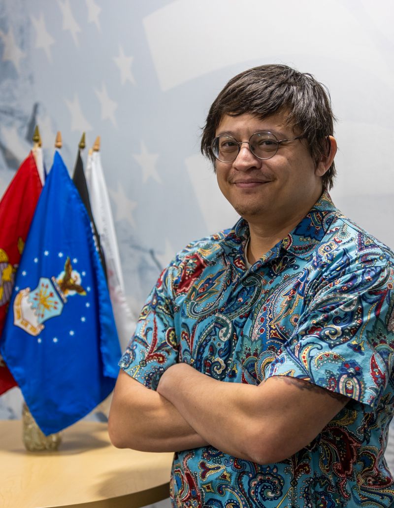 Athanasius Lipton in LCCC's DMZ Lounge for veterans and military service members.