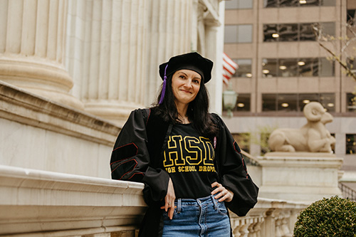 Arah Dauer is seen at graduation time, , earning a law degree cum laude from Mitchell Hamline School of Law.