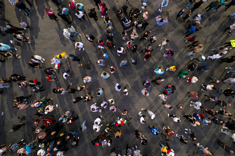 photo of a crowd of people from above