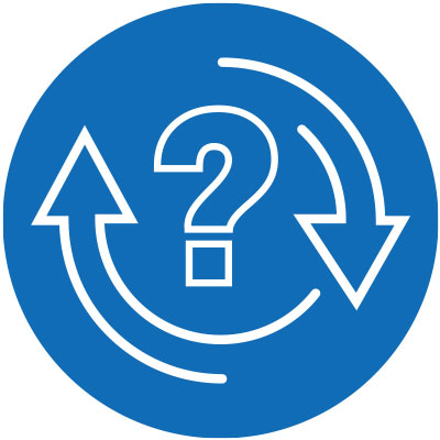 icon of a question mark with arrows
