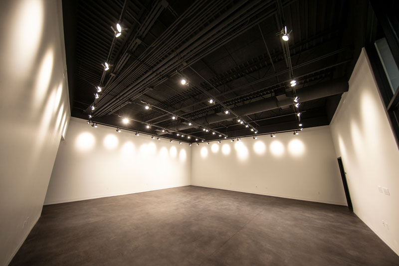 Interior photo of the Esther and John Clay Fine Arts Gallery when it is empty.