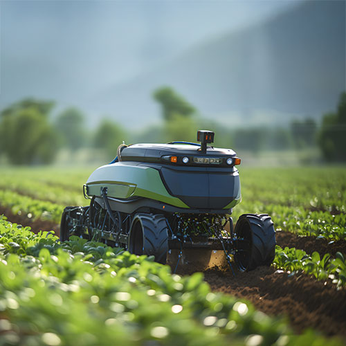 robot tractor in a field of crops