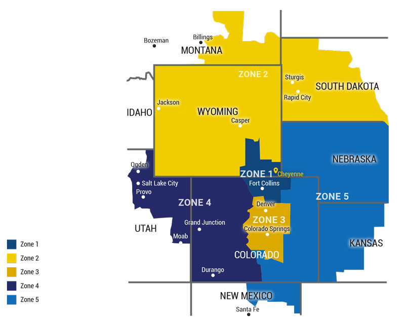 Graphic with the zones 1-5 marked that LCCC is targeting