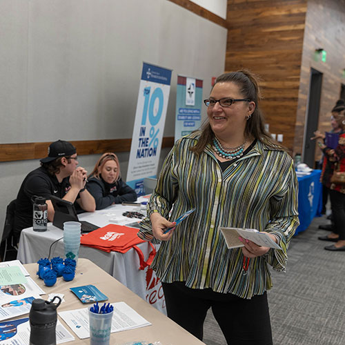 A student at the career fair on campus