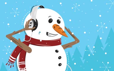 snowman with headphones on