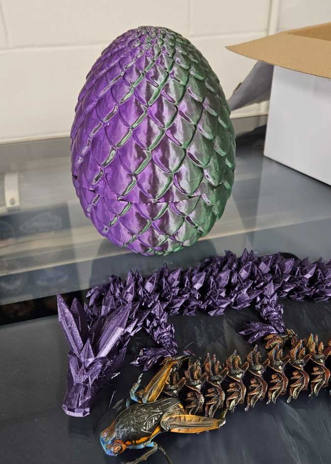 3D printed dragon egg and dragons