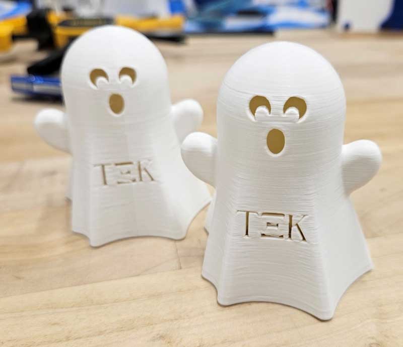 3D printed ghosts with TEK cutout on them