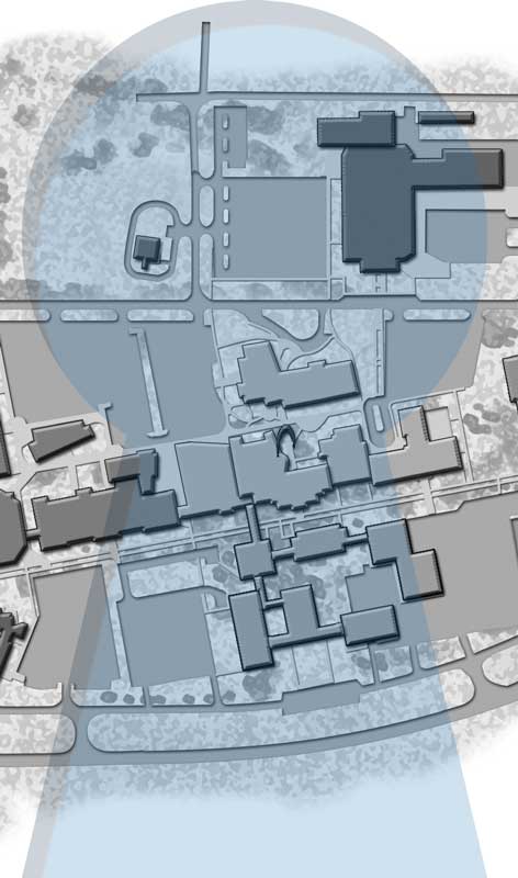graphic with part of the campus map and a keyhole